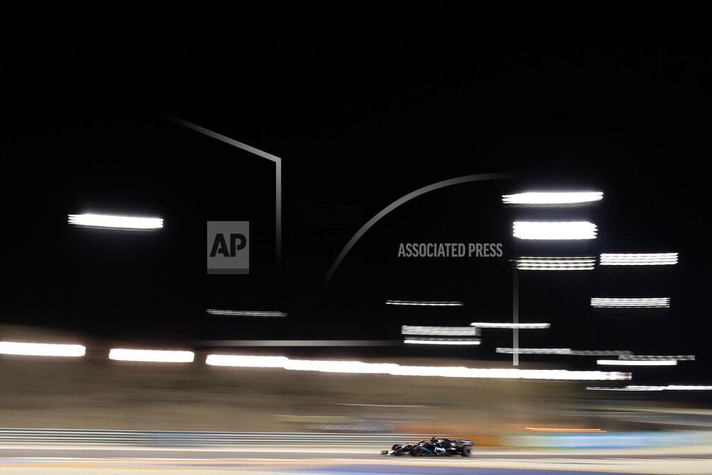 Hamad Mohammed Mercedes driver George Russell of Britain steers his car during the first free practice at the Formula One Bahrain International Circuit in Sakhir, Bahrain, Friday, Dec. 4, 2020. The Bahrain Formula One Grand Prix will take place on Sunday. (Hamad Mohammed, Pool via AP)