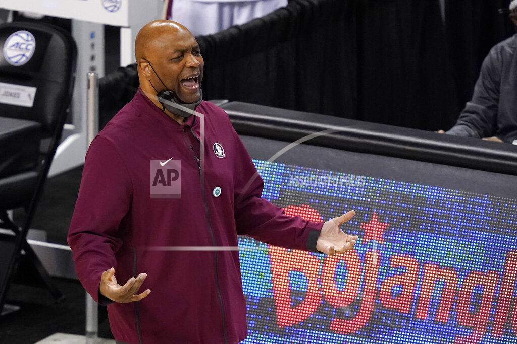 Gerry Broome Florida State head coach Leonard Hamilton directs his team during the first half of an NCAA college basketball Championship game against Georgia Tech at the Atlantic Coast Conference tournament in Greensboro, N.C., Saturday, March 13, 2021. (AP Photo/Gerry Broome)