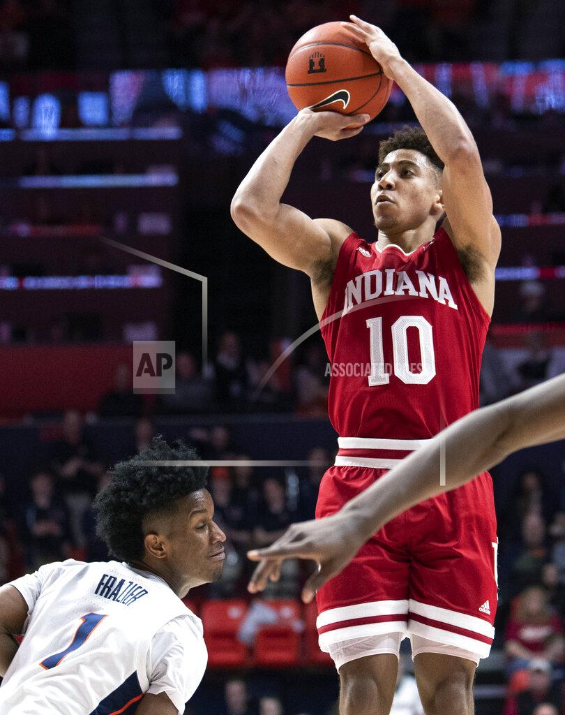 Stephen Haas Indiana guard Rob Phinisee (10) shoots over Illinois guard Trent Frazier (1) during the second half of an NCAA college basketball game in Champaign, Ill., Thursday, March 7, 2019. (AP Photo/Stephen Haas)