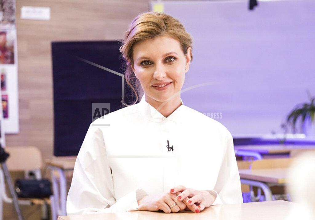 Uncredited In this photo taken on April 1, 2020, Olena Zelenska, wife of Ukrainian's President Volodymyr Zelenskiy, attends an online school lesson in Kyiv, Ukraine. Olena was hospitalized with double-sided pneumonia after getting infected with the new coronavirus. (Ukrainian Presidential Press Office via AP)