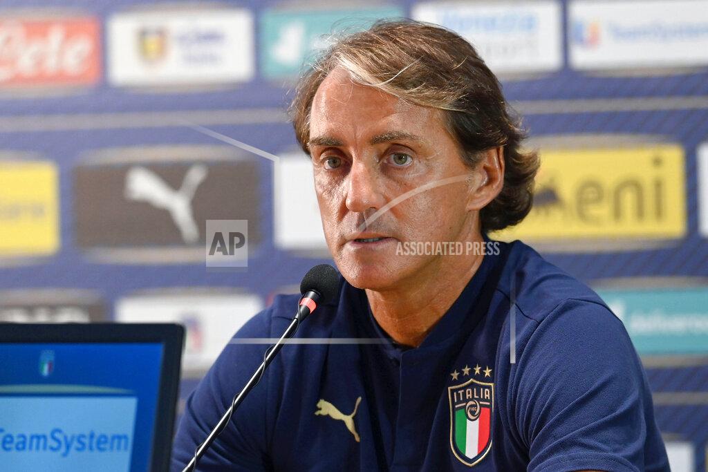 Jennifer Lorenzini Italy soccer team coach Roberto Mancini speaks to the media at the Coverciano training grounds, in Florence, Italy, Sunday, Aug. 30, 2020. Italy hosts Bosnia-Herzegovina inside an empty stadium on Friday, Sept. 4, 2020, in the Nations League. “I’ll definitely feel a bit sad,” Mancini said about the prospect of playing in an empty stadium, due to the coronavirus pandemic. (Jennifer Lorenzini/LaPresse via AP)
