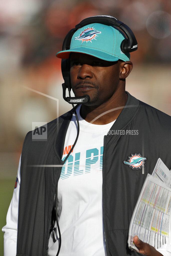 Ron Schwane Miami Dolphins head coach Brian Flores watches during the second half of an NFL football game against the Cleveland Browns, Sunday, Nov. 24, 2019, in Cleveland. (AP Photo/Ron Schwane)