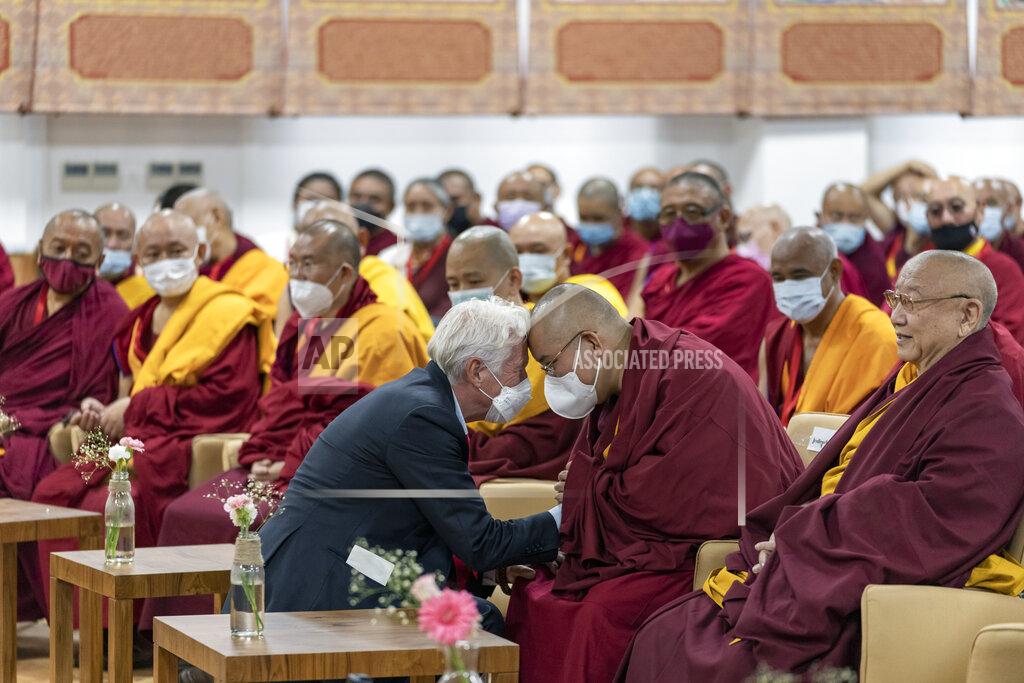 Ashwini Bhatia Hollywood actor Richard Gere, left, greets Ling Rinpoche, a prominent Tibetan Buddhist leader, during the inauguration of a museum by the Dalai Lama in Dharmsala, India, Wednesday, July 6, 2022. Exile Tibetans also celebrated Dalai Lama's 87th birthday today. (AP Photo/Ashwini Bhatia)