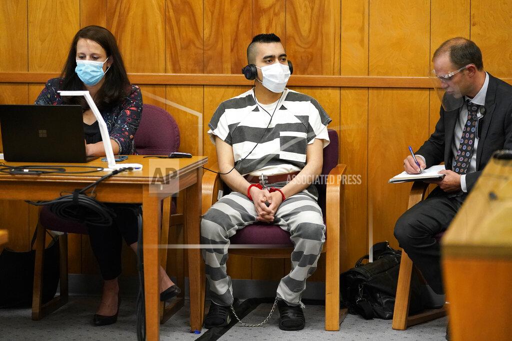 Charlie Neibergall Cristhian Bahena Rivera listens to proceedings during his sentencing, Monday, Aug. 30, 2021, at the Poweshiek County Courthouse in Montezuma, Iowa. Rivera was sentenced to life in prison for the stabbing death of college student Mollie Tibbetts, who was abducted as she was out for a run near her small eastern Iowa hometown in July of 2018. (AP Photo/Charlie Neibergall, pool)