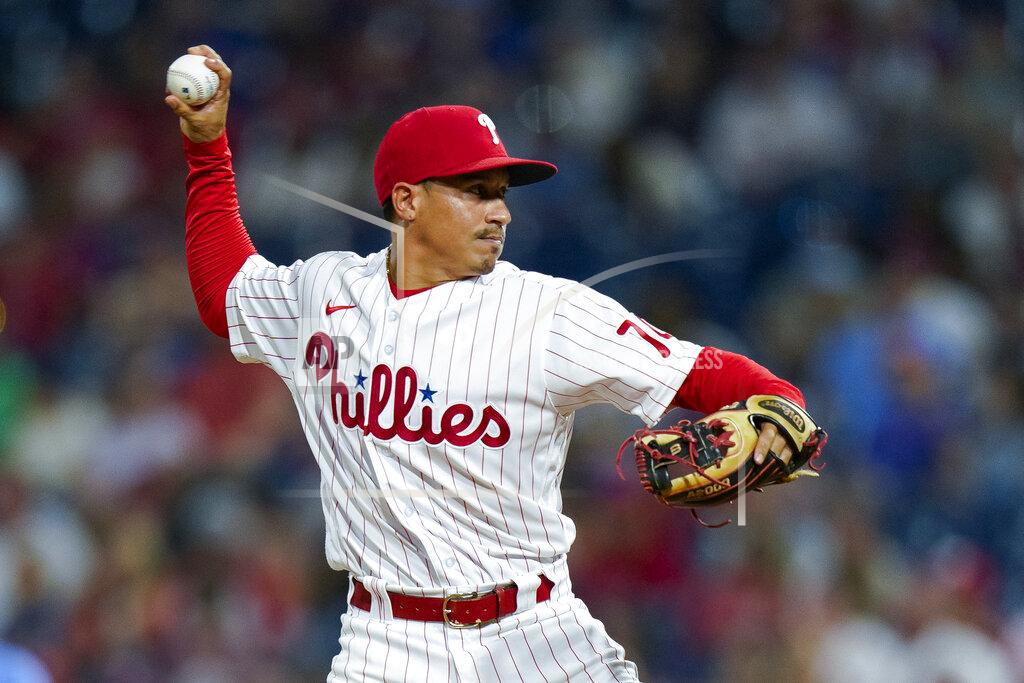 Chris Szagola Philadelphia Phillies infielder Ronald Torreyes pitches during the eighth inning of the team's baseball game against the Atlanta Braves, Saturday, July 24, 2021, in Philadelphia. (AP Photo/Chris Szagola)