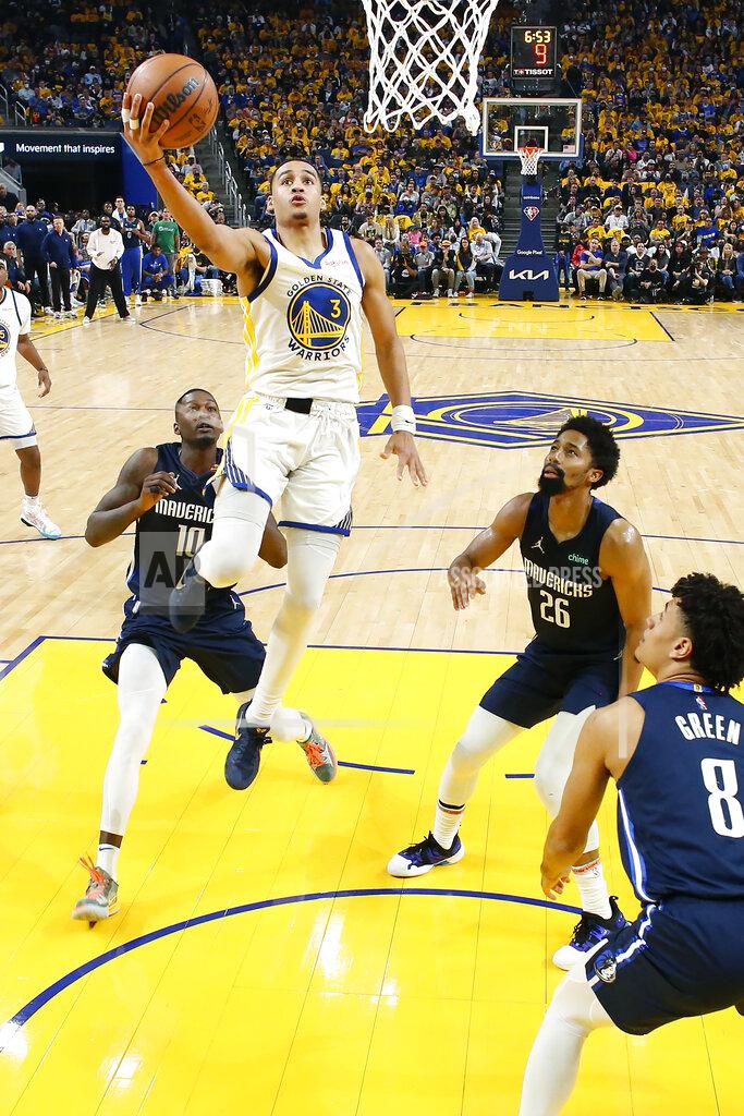 Jed Jacobsohn Golden State Warriors guard Jordan Poole (3) shoots against the Dallas Mavericks during the first half of Game 2 of the NBA basketball playoffs Western Conference finals in San Francisco, Friday, May 20, 2022. (AP Photo/Jed Jacobsohn)