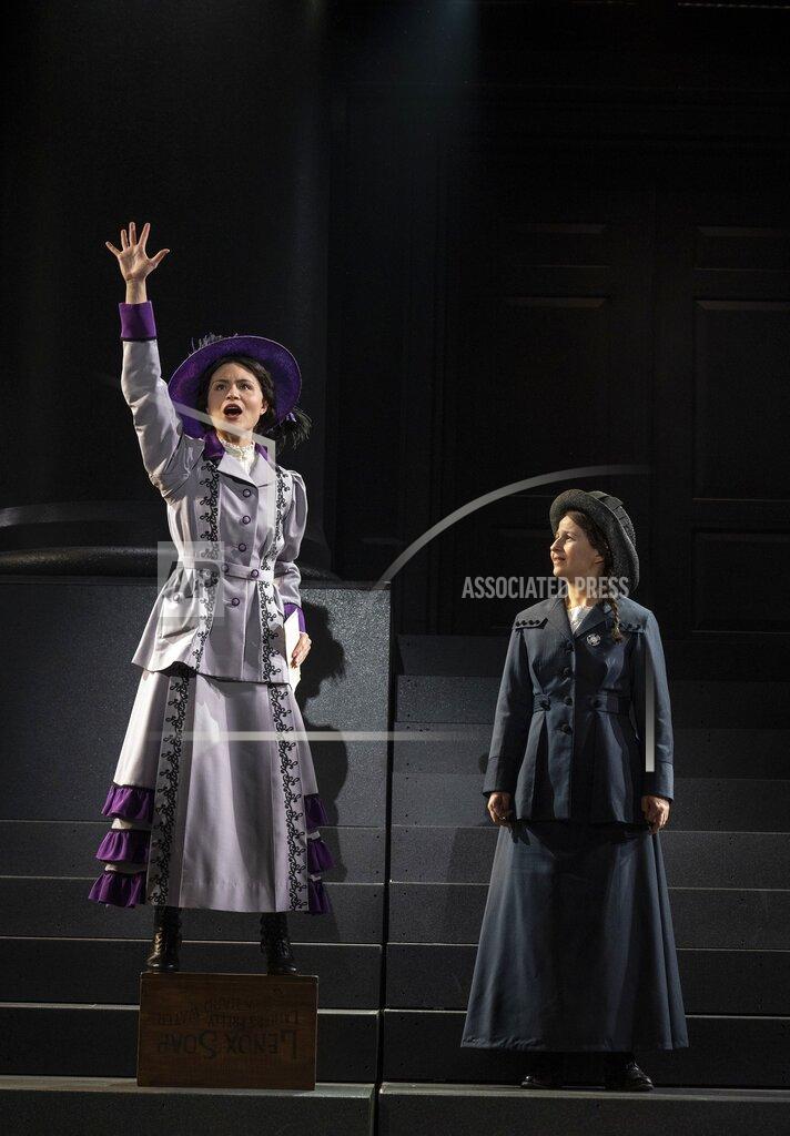 Joan Marcus This image released by The Public Theater shows Phillipa Soo, left, and Shaina Taub during a performance of the musical "Suffs" at The Public Theater in New York. (Joan Marcus/The Public Theater via AP)