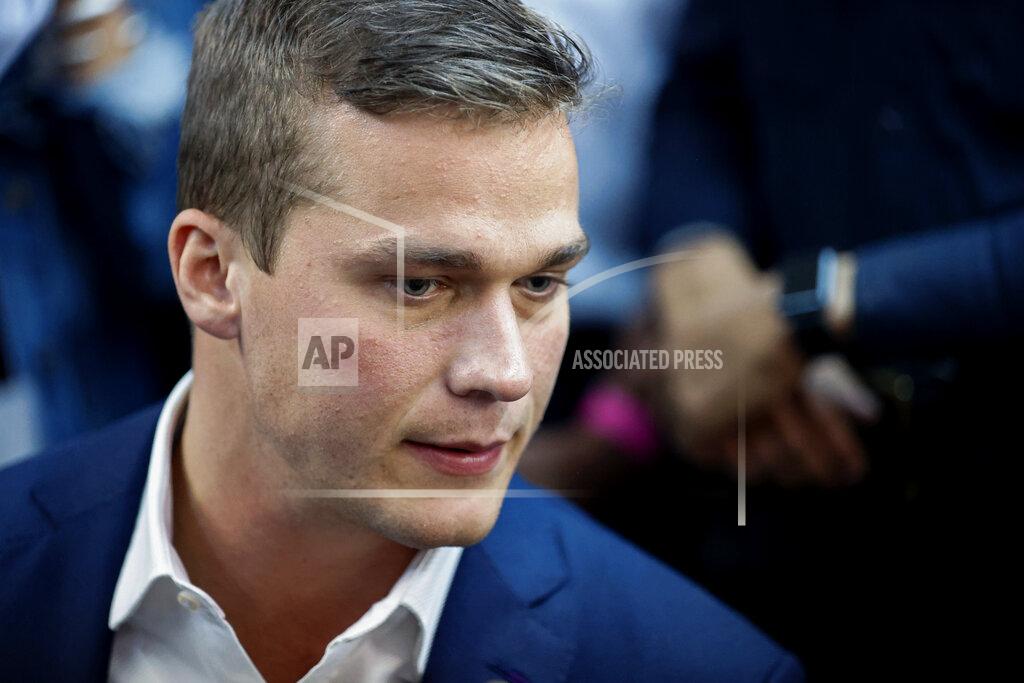 Nell Redmond U.S. Rep. Madison Cawthorn, R-N.C., speaks to supporters and the media at his primary election night watch party in Hendersonville, N.C., Tuesday, May 17, 2022. (AP Photo/Nell Redmond)
