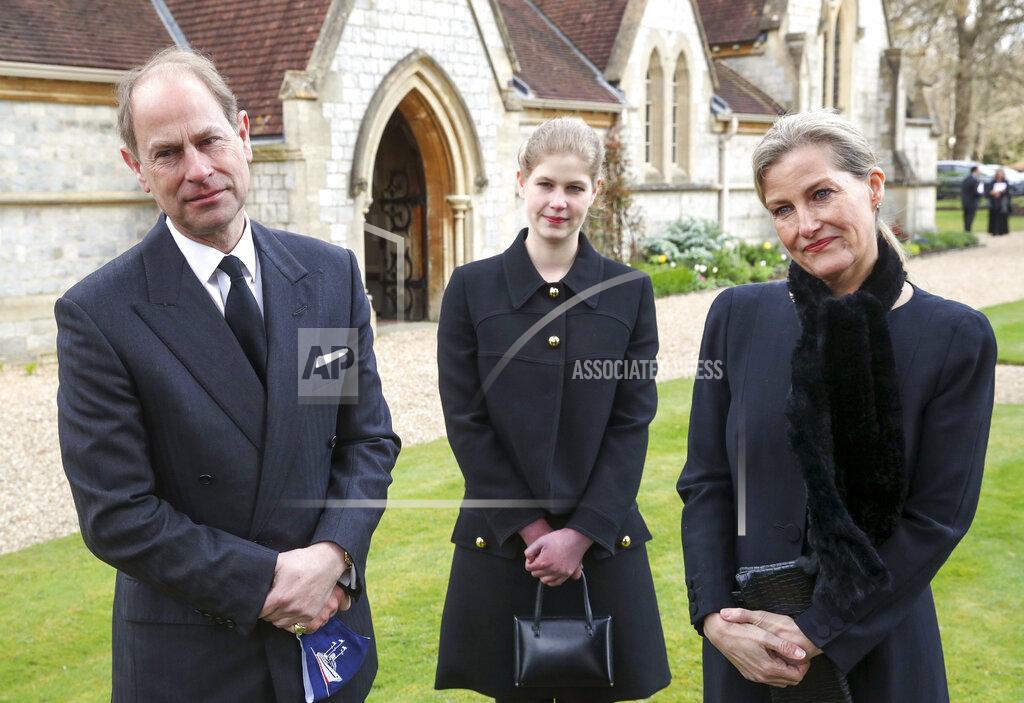 Steve Parsons Britain's Prince Edward and Sophie, Countess of Wessex, with their daughter Lady Louise Windsor, during a television interview at the Royal Chapel of All Saints at Royal Lodge, Windsor, following the announcement of Prince Philip, in England, Sunday, April 11, 2021. Britain's Prince Philip, the irascible and tough-minded husband of Queen Elizabeth II who spent more than seven decades supporting his wife in a role that mostly defined his life, died on Friday. (Steve Parsons/Pool Photo via AP)