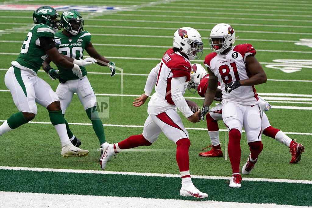 Seth Wenig Arizona Cardinals quarterback Kyler Murray (1) runs in a touchdown during the first half of an NFL football game against the New York Jets, Sunday, Oct. 11, 2020, in East Rutherford. (AP Photo/Seth Wenig)