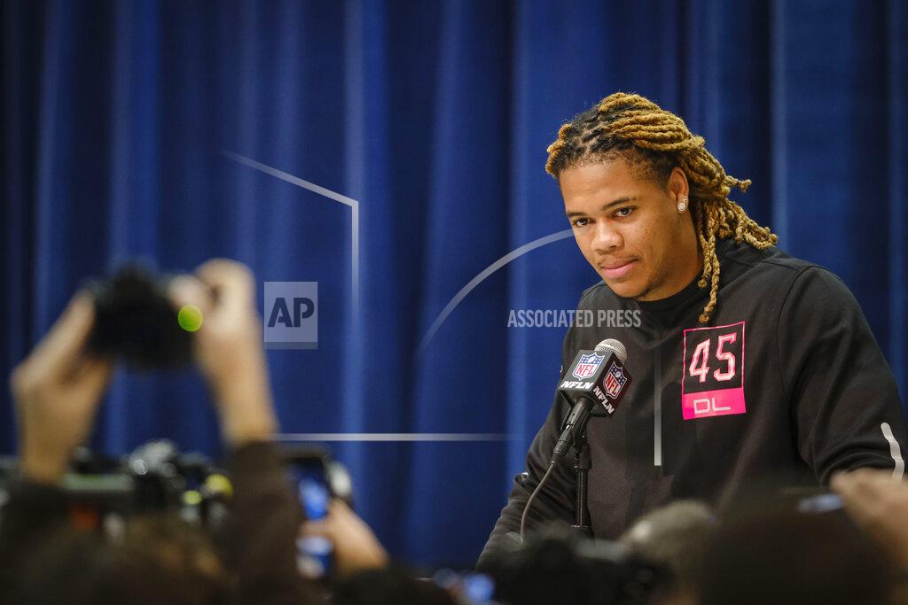Aj Mast Ohio State defensive lineman Chase Young listens during a press conference at the NFL football scouting combine in Indianapolis, Thursday, Feb. 27, 2020. (AP Photo/AJ Mast)