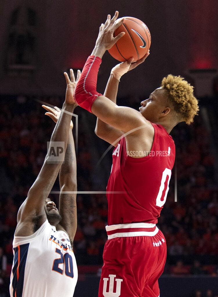 Stephen Haas Indiana guard Romeo Langford (0) shoots over Illinois guard Da'Monte Williams during the second half of an NCAA college basketball game in Champaign, Ill., Thursday, March 7, 2019. (AP Photo/Stephen Haas)