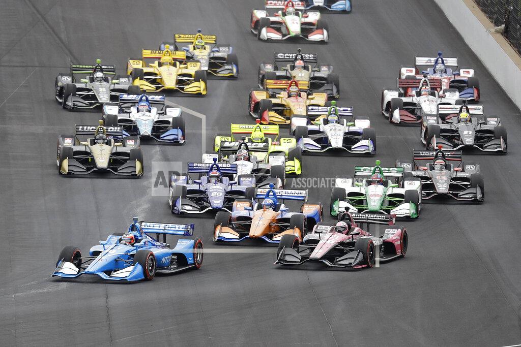 Darron Cummings Felix Rosenqvist, of Sweden, leads the field into turn one at the start of the Indy GP IndyCar auto race at Indianapolis Motor Speedway, Saturday, May 11, 2019 in Indianapolis. (AP Photo/Darron Cummings)