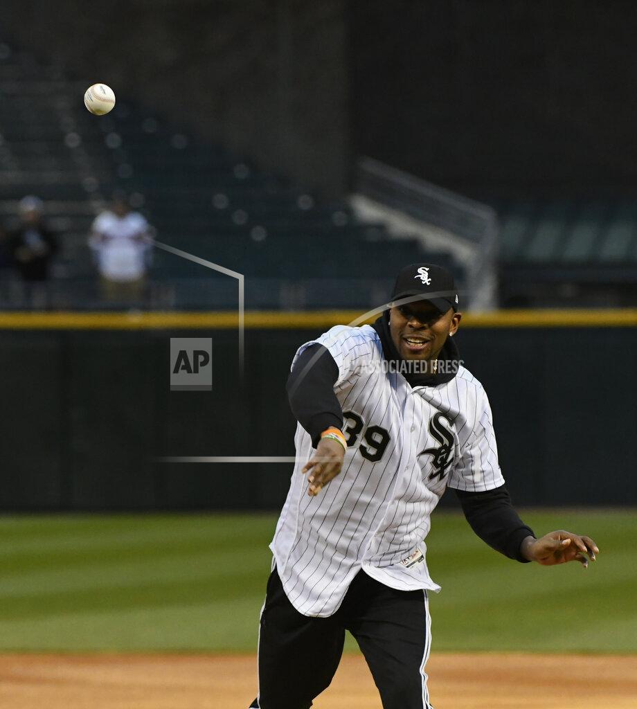 Matt Marton Chicago Bears player Eddie Jackson throws out a ceremonial first pitch before a baseball game between the Chicago White Sox and the Kansas City Royals, Monday, April 15, 2019, in Chicago. (AP Photo/Matt Marton)