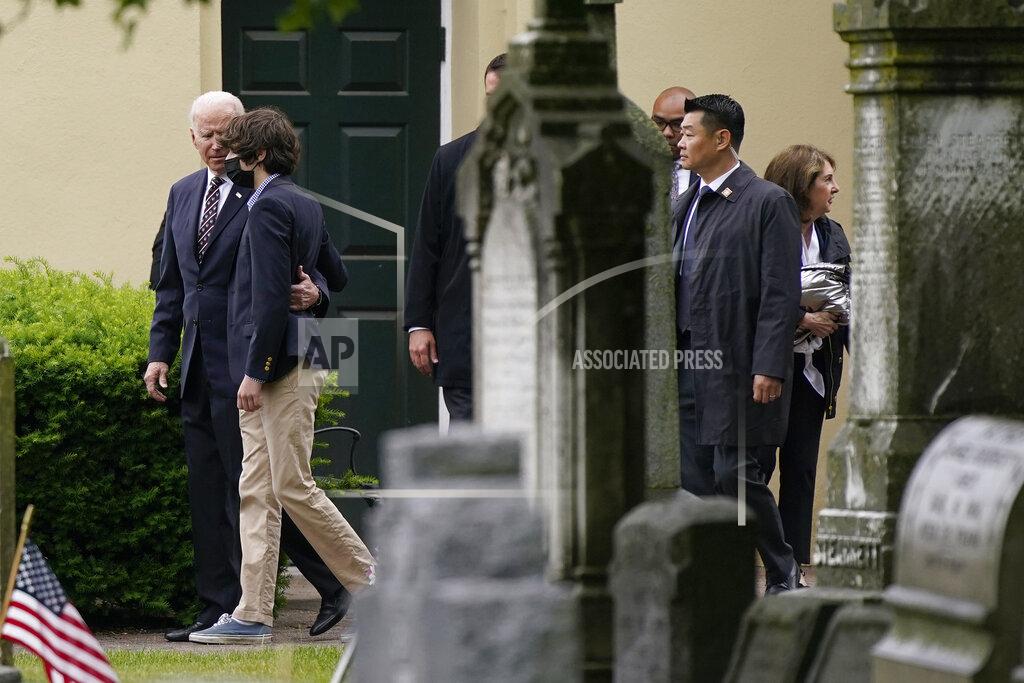 Patrick Semansky President Joe Biden walks with his grandson Hunter Biden as they depart after attending Mass at St. Joseph on the Brandywine Catholic Church, Sunday, May 30, 2021, in Wilmington, Del. (AP Photo/Patrick Semansky)