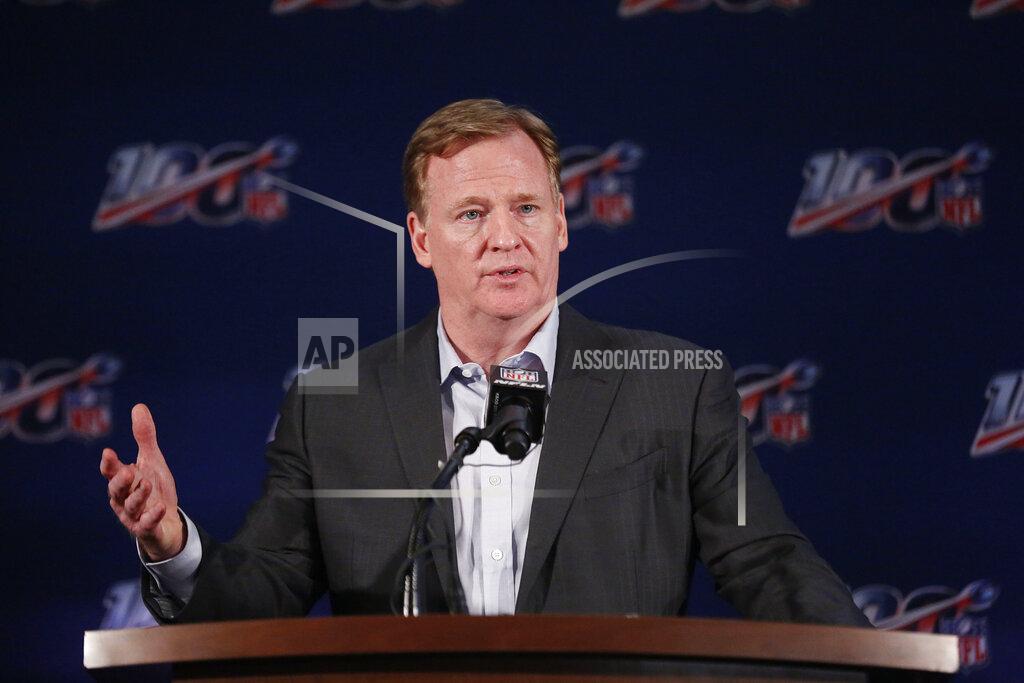 NFL Commissioner Roger Goodell speaks to the media during the NFL football owners meeting on Wednesday, May 22, 2019, in Key Biscayne, Fla. (AP Photo/Brynn Anderson)