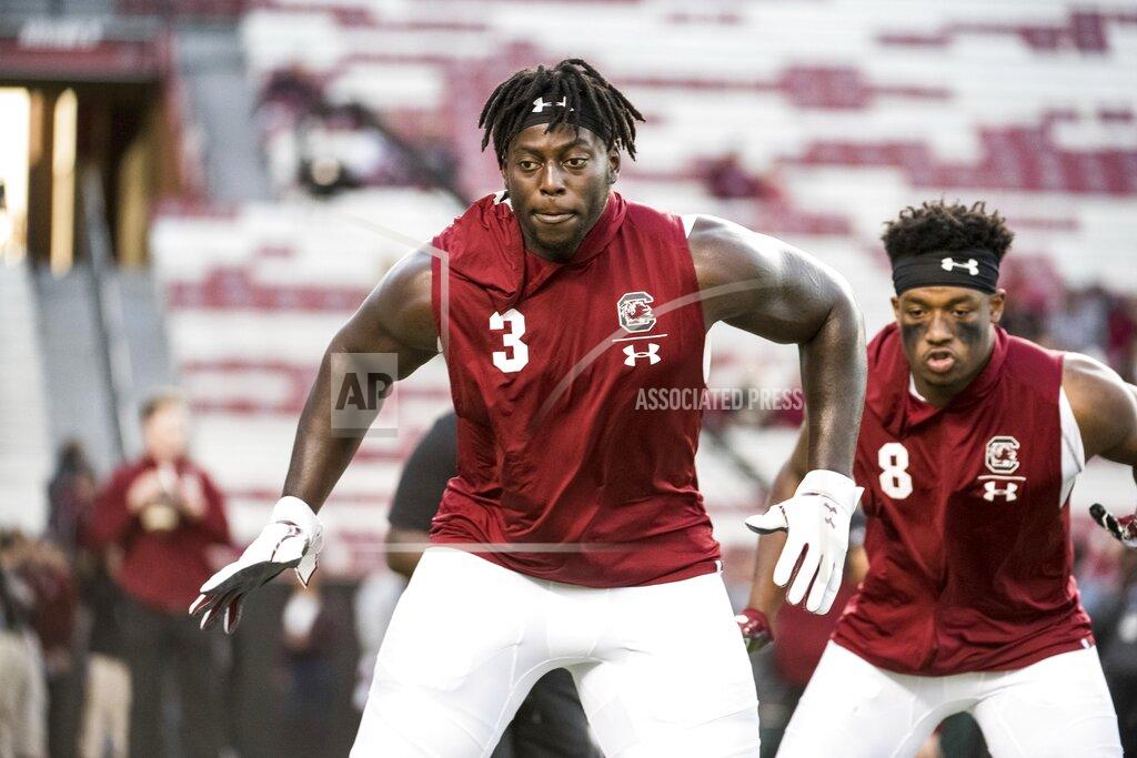 Sean Rayford FILE - In this Nov. 2, 2019, file photo, South Carolina defensive lineman Javon Kinlaw (3) warms up before the team's NCAA college football game against Vanderbilt in Columbia, S.C. Kinlaw was chosen by the San Francisco 49ers in the NFL draft. (AP Photo/Sean Rayford, File)