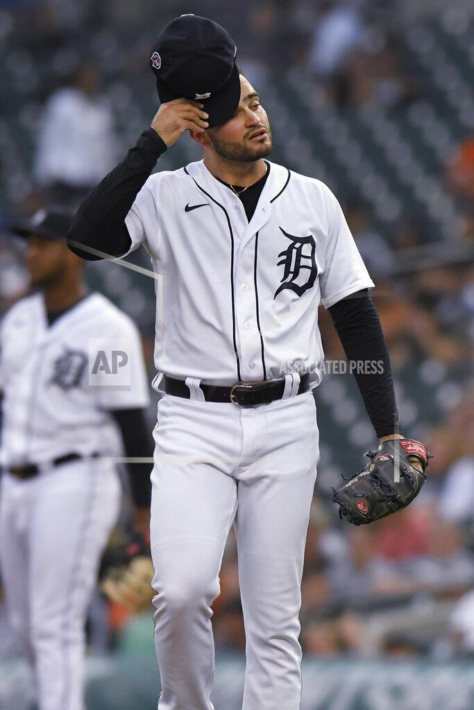 Jose Juarez Detroit Tigers relief pitcher Bryan Garcia reacts after a pitch to a Tampa Bay Rays batter during the fourth inning of a baseball game Saturday, Sept. 11, 2021, in Detroit. (AP Photo/Jose Juarez)