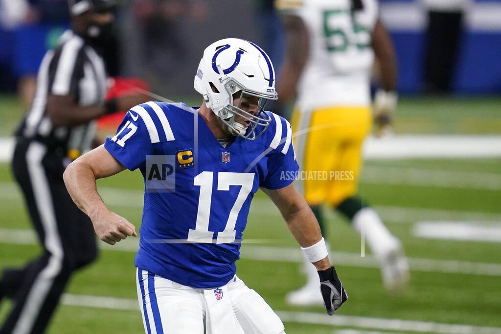 Michael Conroy Indianapolis Colts quarterback Philip Rivers (17) reacts after throwing a touchdown pass during the first half of an NFL football game against the Green Bay Packers, Sunday, Nov. 22, 2020, in Indianapolis. (AP Photo/Michael Conroy)
