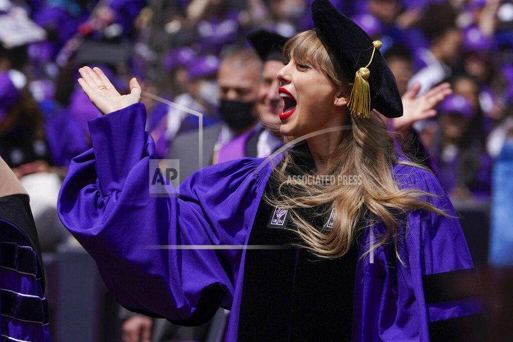 Seth Wenig Taylor Swift participates in a graduation ceremony for New York University at Yankee Stadium in New York, Wednesday, May 18, 2022. (AP Photo/Seth Wenig)