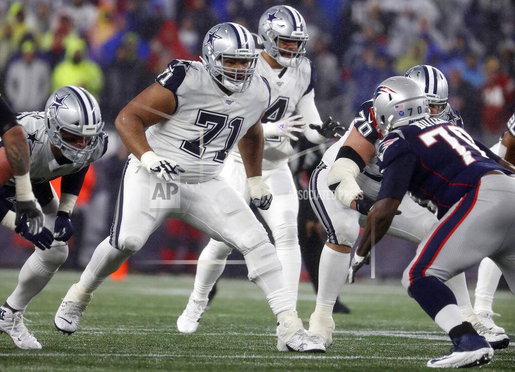 Winslow Townson FILE - In this Nov. 24, 2019, file photo, Dallas Cowboys offensive tackle La'el Collins blocks against the New England Patriots during an NFL football game in Foxborough, Mass. Collins will have season-ending surgery on an ailing hip that has kept him out since the start of training camp, a person with knowledge of the decision said Saturday night, Oct. 3, 2020. (AP Photo/Winslow Townson, File)