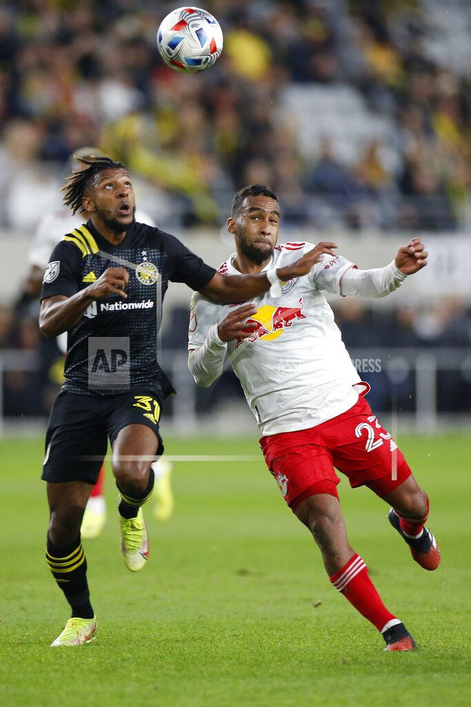 Jay Laprete Columbus Crew's Steven Moreira, left, and New York Red Bulls' Cristian Casseres chase the ball during the first half of an MLS soccer match Saturday, Oct. 23, 2021, in Columbus, Ohio. (AP Photo/Jay LaPrete)