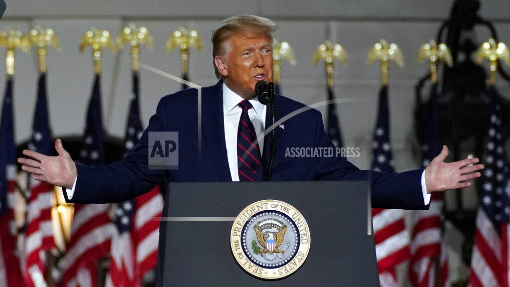 President Donald Trump speaks from the South Lawn of the White House on the fourth day of the Republican National Convention, Thursday, Aug. 27, 2020, in Washington. (AP Photo/Evan Vucci)