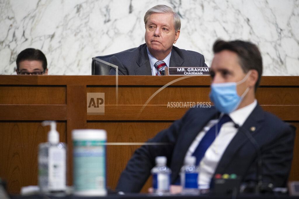 Shawn Thew Sen. Lindsey Graham, R-S.C., during the confirmation hearing for Supreme Court nominee Amy Coney Barrett, before the Senate Judiciary Committee, Thursday, Oct. 15, 2020, on Capitol Hill in Washington. (Shawn Thew/Pool via AP)