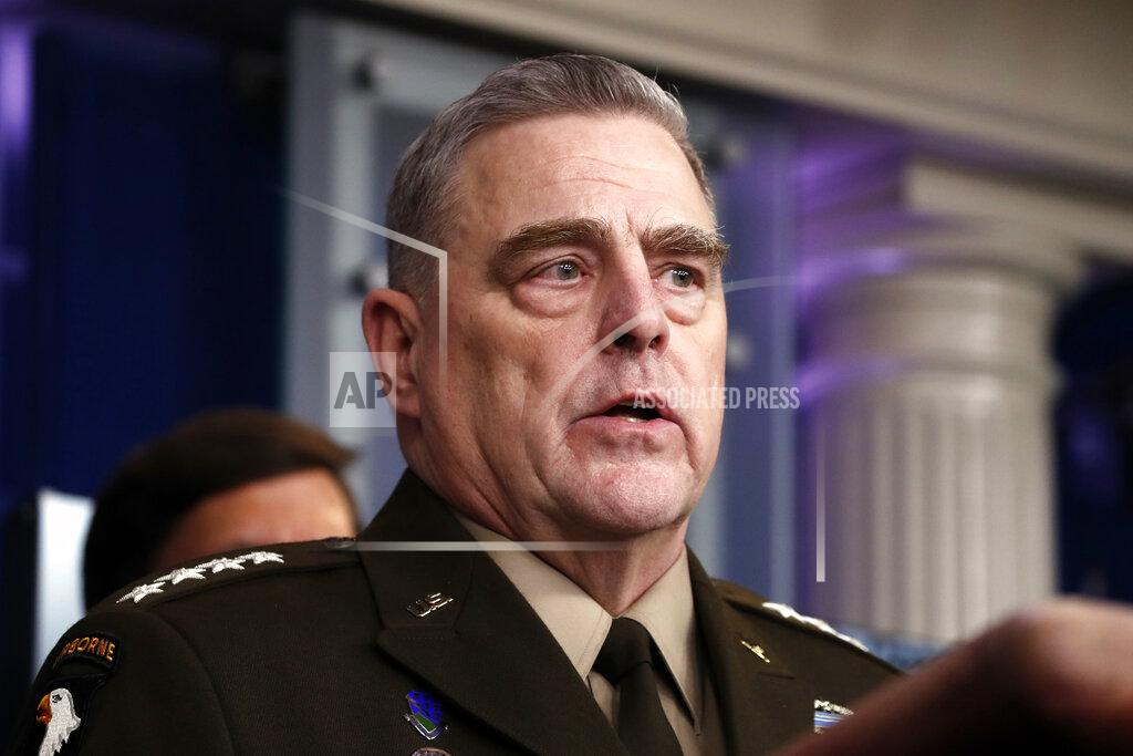 Chairman of the Joint Chiefs Gen. Mark Milley speaks about the coronavirus in the James Brady Press Briefing Room of the White House, Wednesday, April 1, 2020, in Washington. (AP Photo/Alex Brandon)