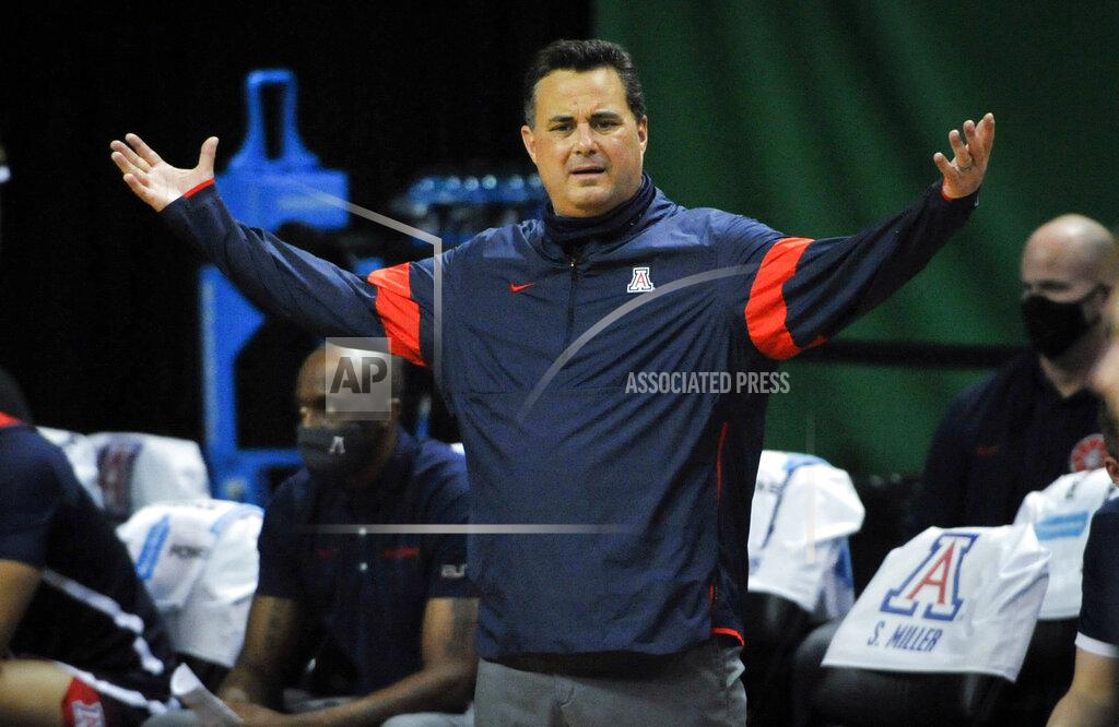 Andy Nelson FILE - Arizona head coach Sean Miller questions a call during the second half of an NCAA college basketball game against Arizona in Eugene, Ore., in this Monday, March 1, 2021, file photo. Arizona has parted ways with men's basketball coach Sean Miller as the program awaits its fate in an NCAA infractions investigation, a person with knowledge of the situation told The Associated Press. The person told the AP on condition of anonymity Wednesday, April 7, 2021, because no official announcement has been made. (AP Photo/Andy Nelson, File)