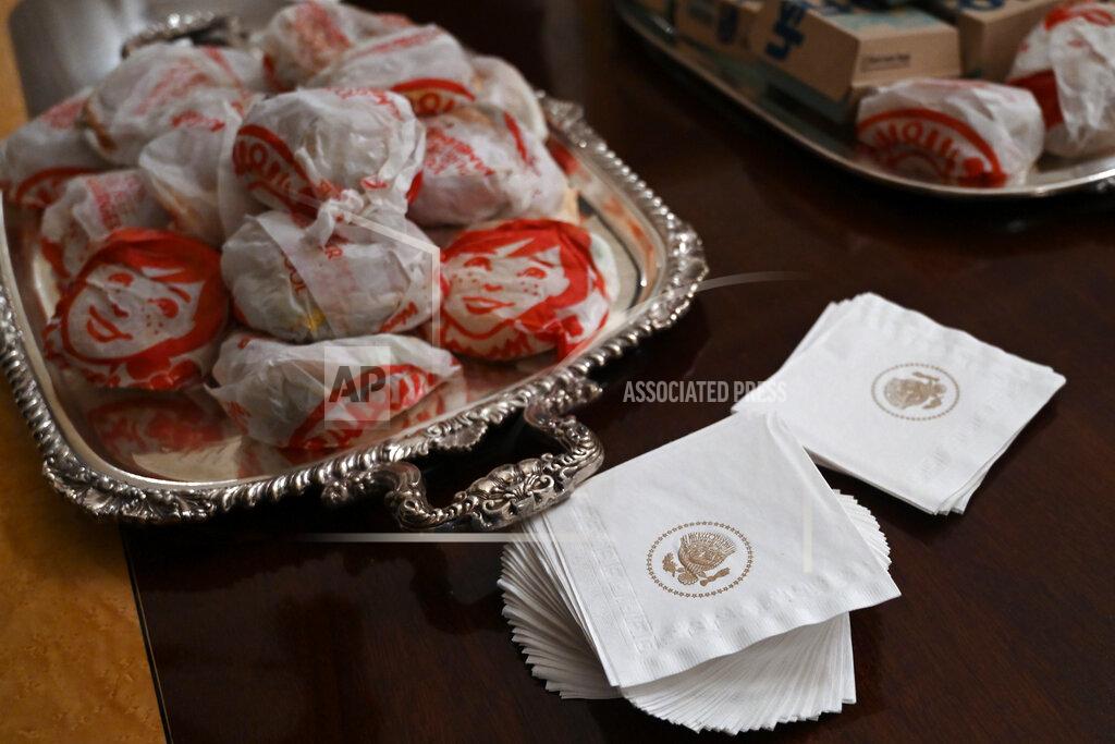 Susan Walsh A the table full of fast food in the State Dining Room of the White House in Washington, Monday, Jan. 14, 2019, is ready for guests attending a reception for the Clemson Tigers. (AP Photo/Susan Walsh)