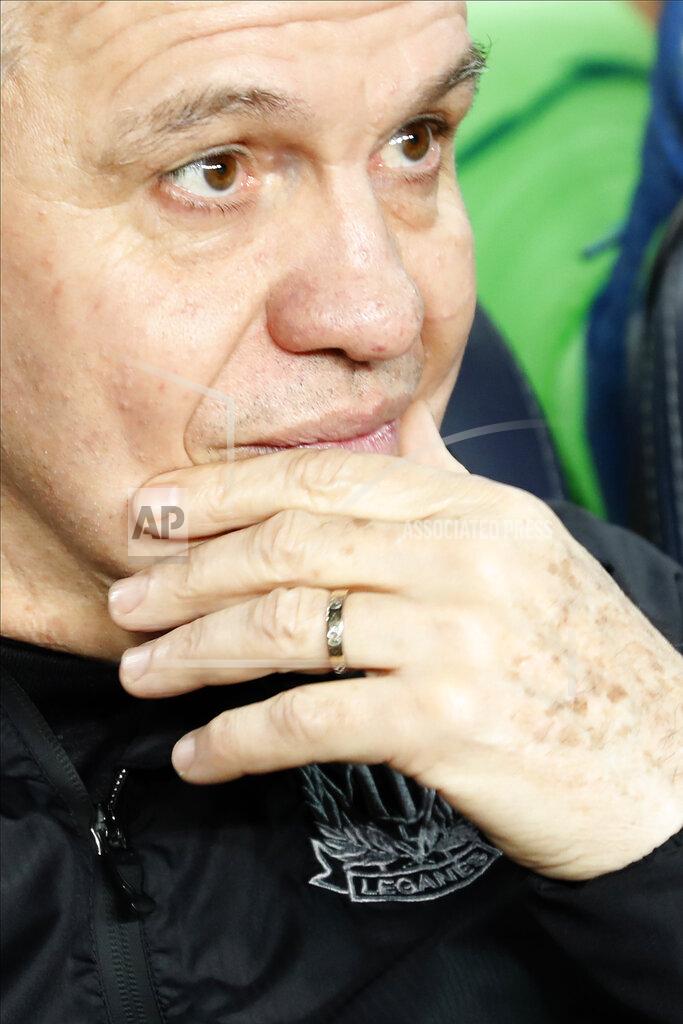 Joan Monfort Leganes' head coach Javier Aguirre gestures prior of a Spanish Copa del Rey soccer match between Barcelona and Leganes at the Camp Nou stadium in Barcelona, Spain, Thursday, Jan. 30, 2020. (AP Photo/Joan Monfort)