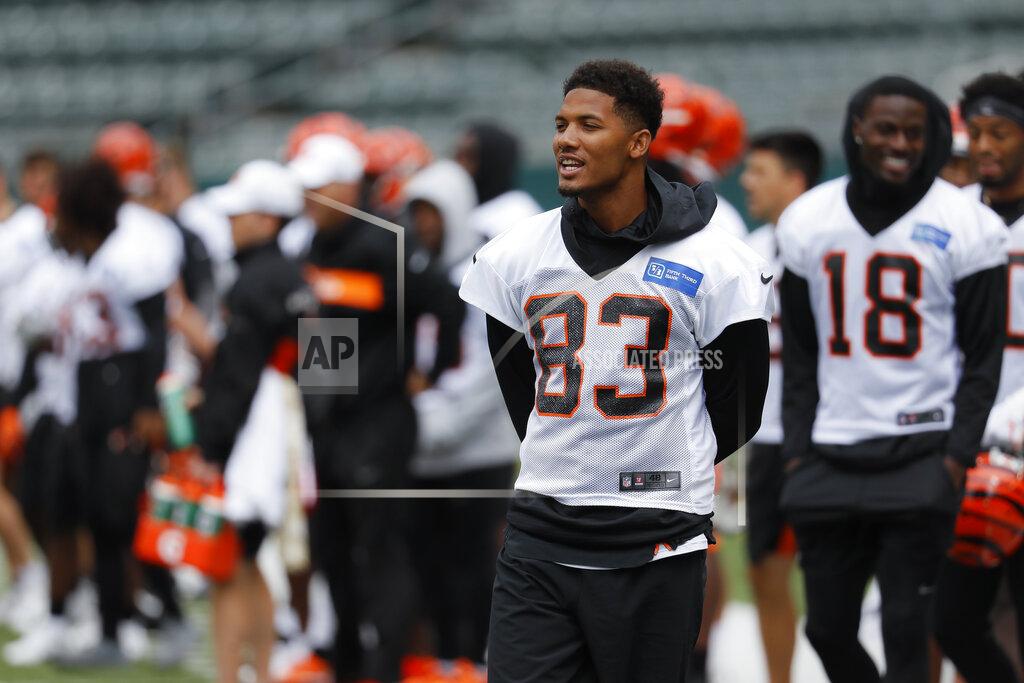 John Minchillo FILE - In this June 12, 2019 file photo Cincinnati Bengals wide receiver Tyler Boyd (83) participates during practice at the team's NFL football facility in Cincinnati. Receiver Tyler Boyd signed a four-year contract extension on Tuesday, July 23, 2019 coming off his breakthrough season with the Cincinnati Bengals. (AP Photo/John Minchillo, File)