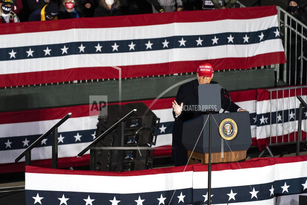 Alex Brandon President Donald Trump speaks during a campaign rally at Southern Wisconsin Regional Airport, Saturday, Oct. 17, 2020, in Janesville, Wis. (AP Photo/Alex Brandon)