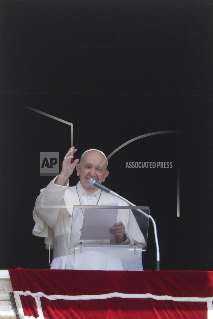 Andrew Medichini Pope Francis delivers his blessing as he recites the Angelus noon prayer from the window of his studio overlooking St.Peter's Square, at the Vatican, Sunday, June 7, 2020. Pope Francis is cautioning people in countries emerging from lockdown to keep following authorities’ rules for COVID-19 contagion containment. Says Francis: “Be careful, don’t cry victory, don’t cry victory too soon.” (AP Photo/Andrew Medichini)
