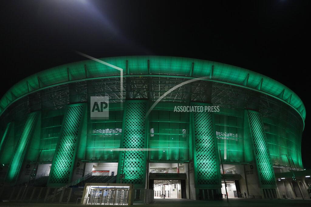 Laszlo Balogh FILE - In this Wednesday, Feb. 24, 2021 file photo, a view of the Puskas Arena stadium in Budapest, Hungary. With coronavirus restrictions eased to allow fans back into stadiums, there at least will be some atmosphere at the tournament after months of games being played without any. Budapest wants all fans to come, while Saint Petersburg and Baku hope to use 50% of stadium capacity. (AP Photo/Laszlo Balogh, File)