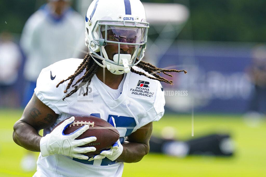 Michael Conroy Indianapolis Colts wide receiver T.Y. Hilton runs a drill during practice at the NFL team's football training camp in Westfield, Ind., Wednesday, July 28, 2021. (AP Photo/Michael Conroy)