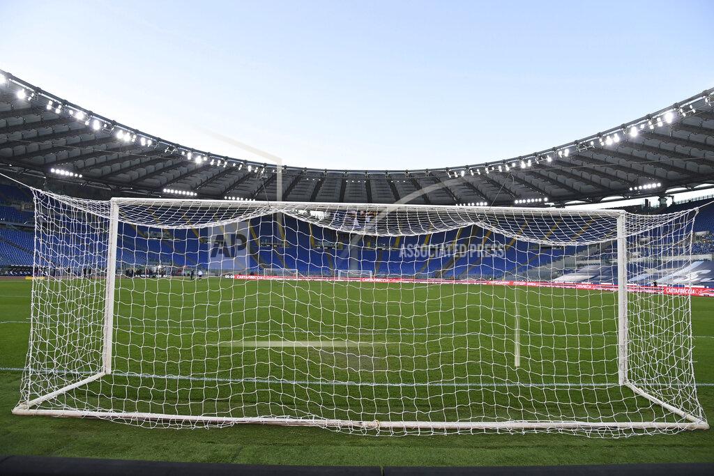 Alfredo Falcone A view of the Rome Olympic Stadium prior to the Serie A soccer match between Lazio and Torino, Tuesday, March 2, 2021. Lazio walked out into Stadio Olimpico for its Serie A match on Tuesday even though it knows its Torino opponents are still in Turin. A coronavirus outbreak forced Torino players and staff into self-isolation that doesn't end until midnight Tuesday, hours after the scheduled kickoff against Lazio in Rome. (Alfredo Falcone/LaPresse via AP)
