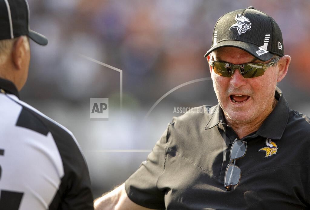 Carlos Gonzalez Minnesota Vikings Head coach Mike Zimmer reacts in overtime of an NFL football game against the Cincinnati Bengals, Sunday, Sept. 12, 2021, in Cincinnati. (Carlos Gonzalez/Star Tribune via AP)