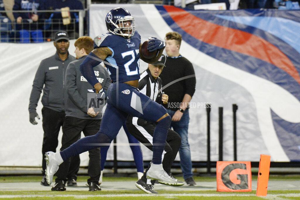 Mark Zaleski Tennessee Titans running back Derrick Henry scores a touchdown on a 74-yard run against the Jacksonville Jaguars in the second half of an NFL football game Sunday, Nov. 24, 2019, in Nashville, Tenn. (AP Photo/Mark Zaleski)