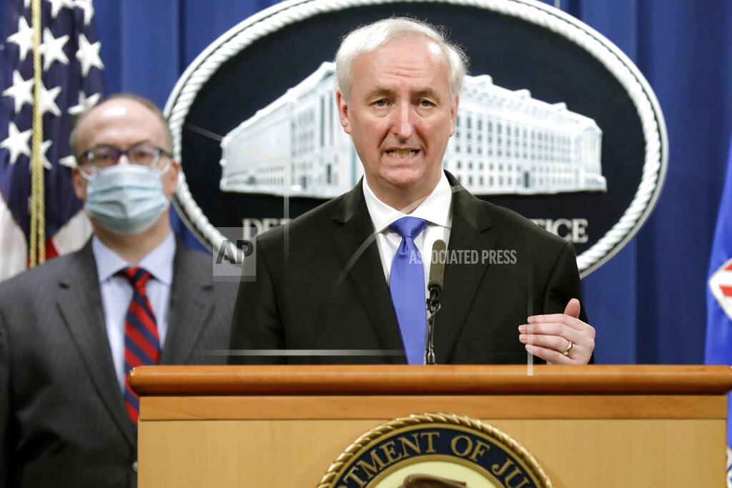 Yuri Gripas Deputy Attorney General Jeffrey A. Rosen holds a news conference to announce the results of the global resolution of criminal and civil investigations with an opioid manufacturer at the Justice Department in Washington, Wednesday, Oct. 21, 2020. (Yuri Gripas/Pool via AP)