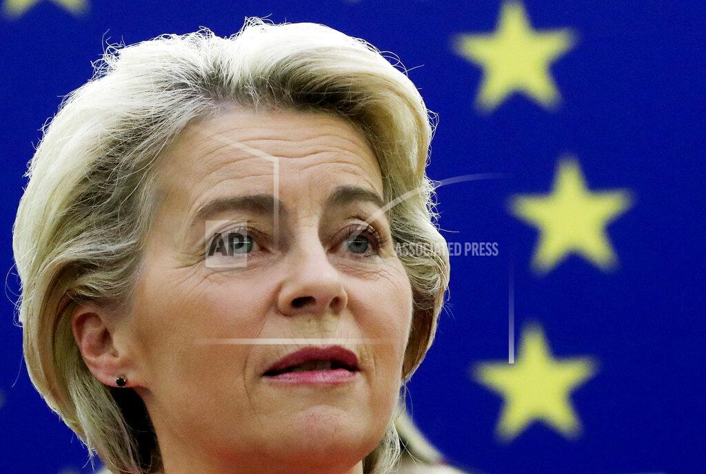 Yves Herman European Commission President Ursula von der Leyen delivers a State of the Union Address at the European Parliament in Strasbourg, France, Wednesday, Sept. 15, 2021. The European Union announced Wednesday it is committing 200 million more coronavirus vaccine doses to Africa to help curb the COVID-19 pandemic on a global scale. (Yves Herman, Pool via AP)