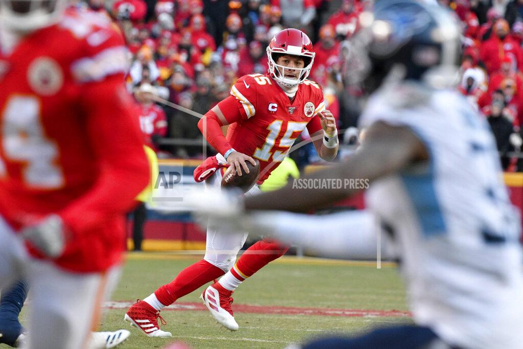 Ed Zurga Kansas City Chiefs' Patrick Mahomes (15) runs for a touchdown during the first half of the NFL AFC Championship football game against the Tennessee Titans Sunday, Jan. 19, 2020, in Kansas City, MO. (AP Photo/Ed Zurga)
