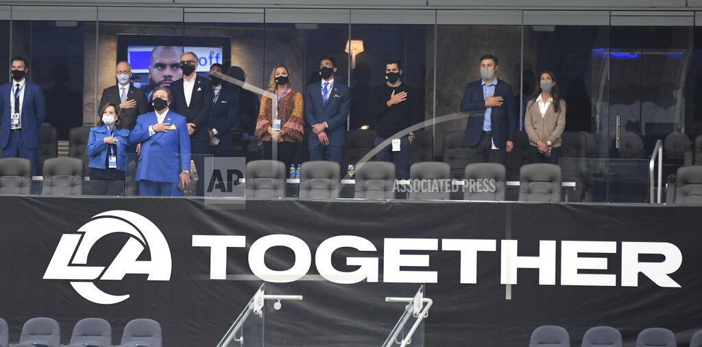 Keith Birmingham The Los Angeles Rams owners box during the National Anthem prior to a NFL football game against the Dallas Cowboys on opening night at SoFi Stadium in Inglewood on Sunday, September 13, 2020. (Keith Birmingham/The Orange County Register via AP)