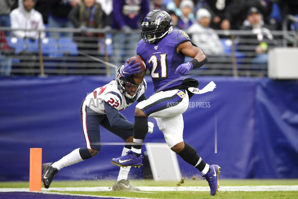 Nick Wass Baltimore Ravens running back Mark Ingram (21) scores on a touchdown run as Houston Texans cornerback Gareon Conley (22) tries to stop him during the second half of an NFL football game, Sunday, Nov. 17, 2019, in Baltimore. (AP Photo/Nick Wass)