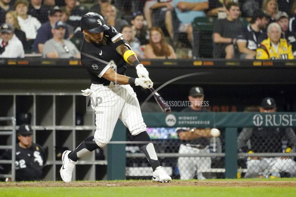 Charles Rex Arbogast Chicago White Sox's Leury Garcia hits an RBI double off Pittsburgh Pirates relief pitcher Anthony Banda during the fifth inning of a baseball game Wednesday, Sept. 1, 2021, in Chicago. (AP Photo/Charles Rex Arbogast)