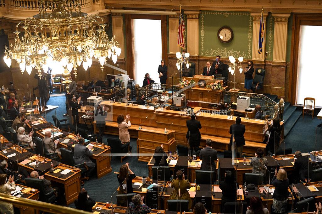 Aaron Ontiveroz Gov. Jared Polis delivers his state of the state address in front of the House of Representatives at the Colorado State Capitol Building in Denver on Wednesday, Feb. 17, 2021. (AAron Ontiveroz/The Denver Post via AP, Pool)