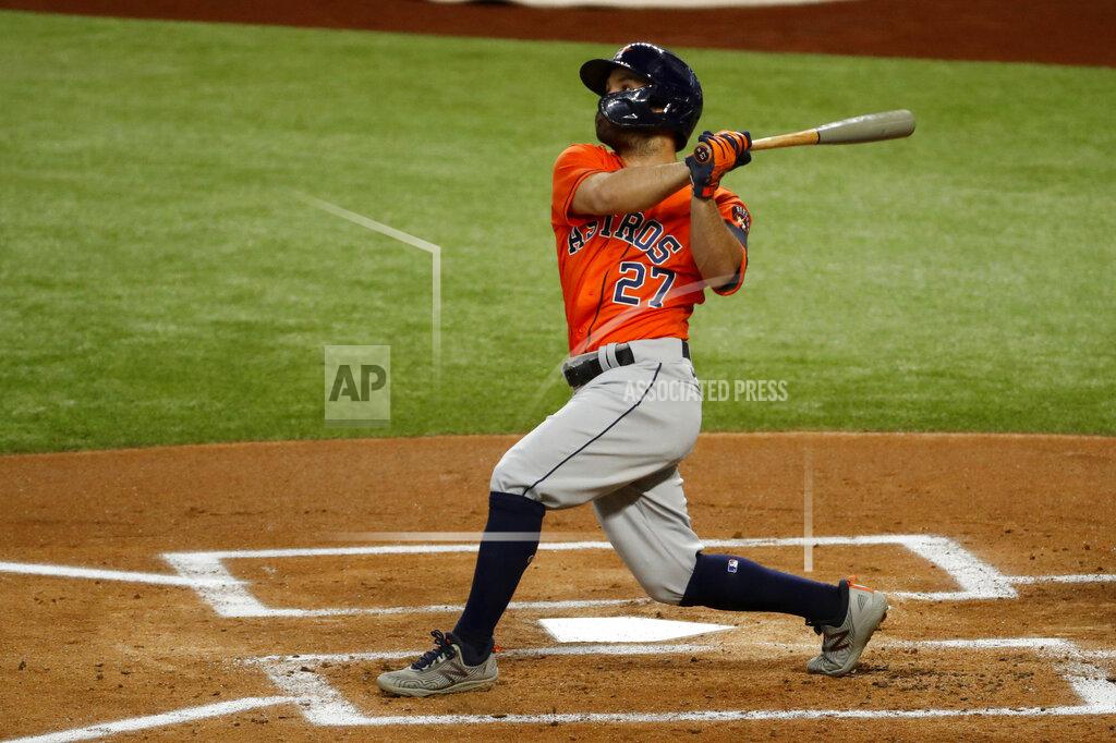 Roger Steinman Houston Astros Jose Altuve watches a ball hit for a home run in the first inning of a baseball game against the Texas Rangers in Arlington, Texas, Sunday, Sept. 27, 2020. (AP Photo/Roger Steinman)
