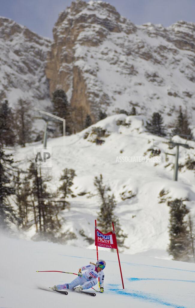 Domenico Stinellis FILE - In this Sunday, Jan. 21, 2018 file photo, United States' Lindsey Vonn skis to place sixth in an alpine skiing, women's World Cup Super-G in Cortina d'Ampezzo, northern Italy. The natural beauty of Cortina will be of special importance at the alpine ski World championships, with organizers hoping that the images from the slopes beamed around the globe to TV viewers will make up for the lack of fans amid the coronavirus pandemic. (AP Photo/Domenico Stinellis, File)