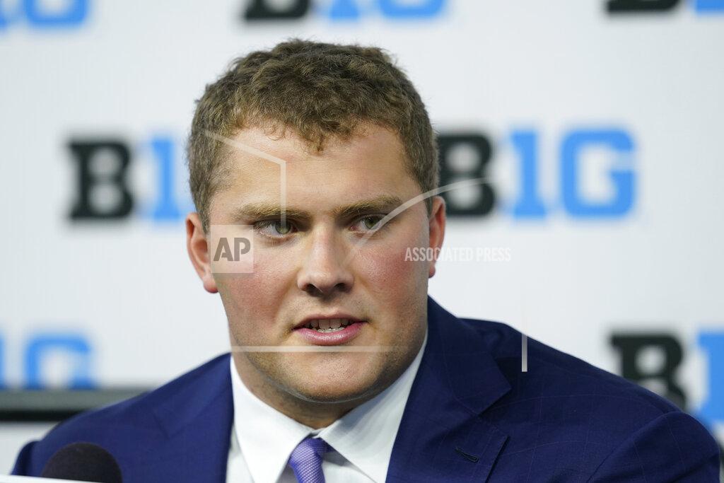 Darron Cummings FILE - Northwestern offensive lineman Peter Skoronski talks to reporters during an NCAA college football news conference at the Big Ten Conference media days, at Lucas Oil Stadium, Tuesday, July 26, 2022, in Indianapolis. Here are six players going places in 2022, even if their teams aren’t: Arizona receiver Jacob Cowing, Louisiana Tech linebacker Tyler Grubbs, Kansas safety Kenny Logan Jr., Buffalo linebacker James Patterson, Northwestern offensive lineman Peter Skoronski and Syracuse running back Sean Tucker. (AP Photo/Darron Cummings, Filre)